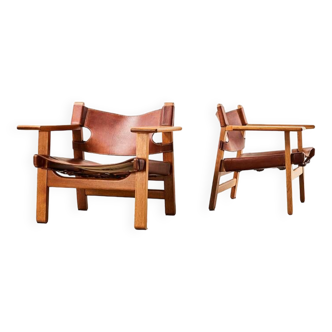 Borge Mogensen Pair of Spanish Chairs model 2226 for Fredericia Denmark 1958