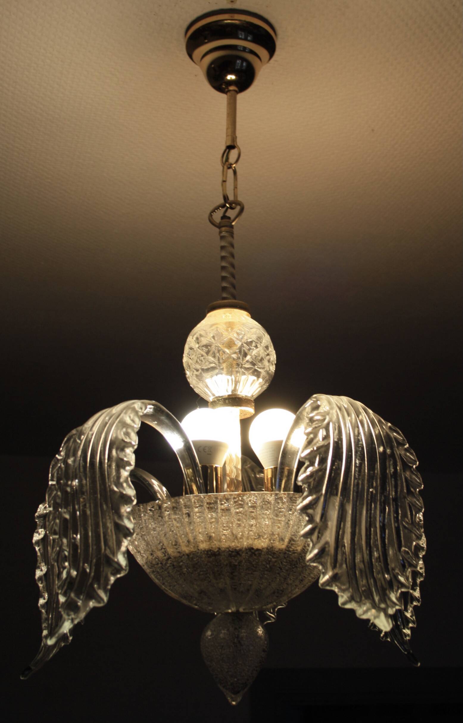 Glass and gold metal chandelier (2 available)