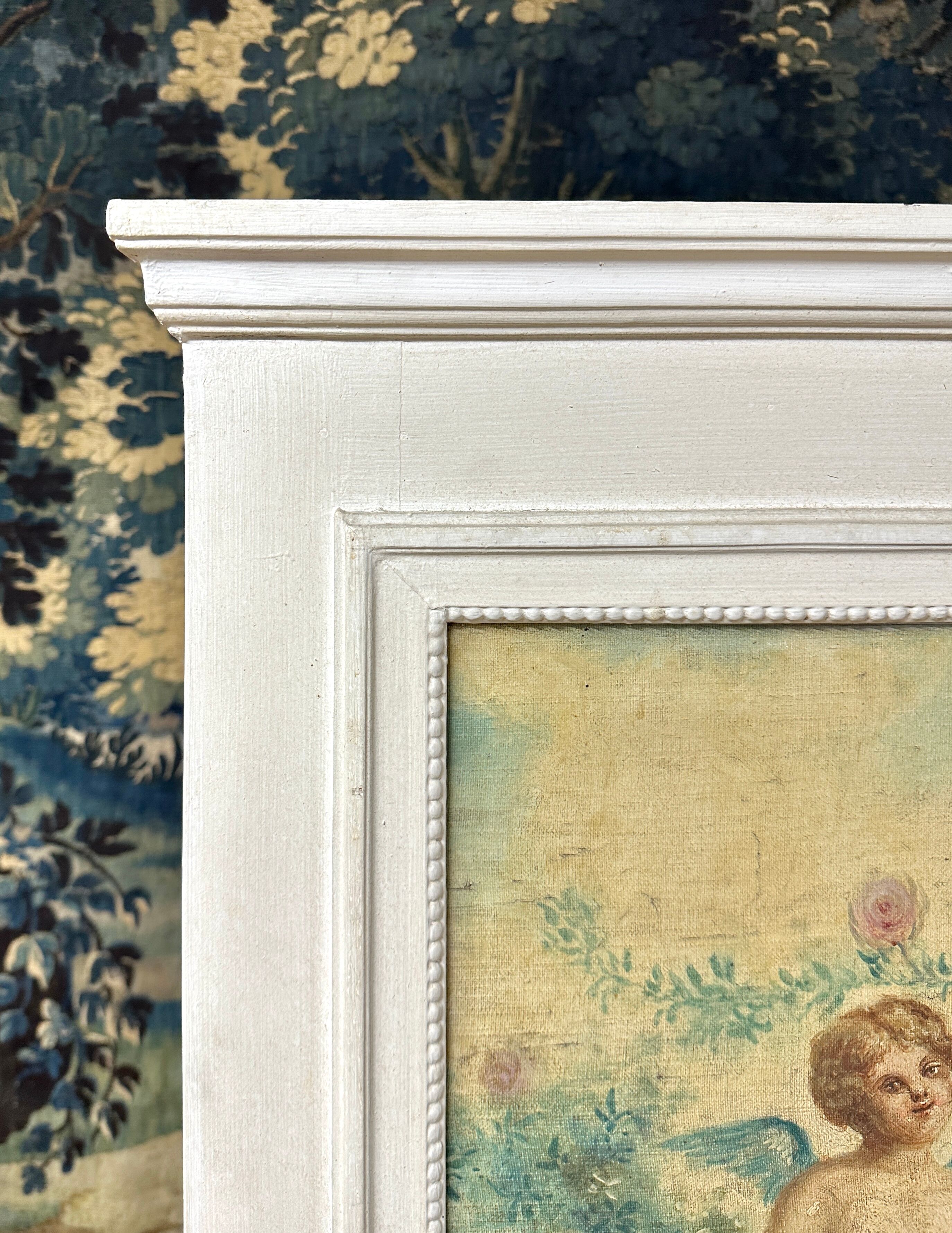 Fireplace Trumeau In White Lacquered Wood, Late 19th Century, Louis XVI Style