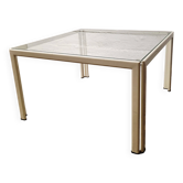 Petite table basse en métal laqué blanc avec plateau en verre, années 1970.
