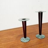Vintage postmodern Italian wooden and stone candle holders, 1980s, set of 2.