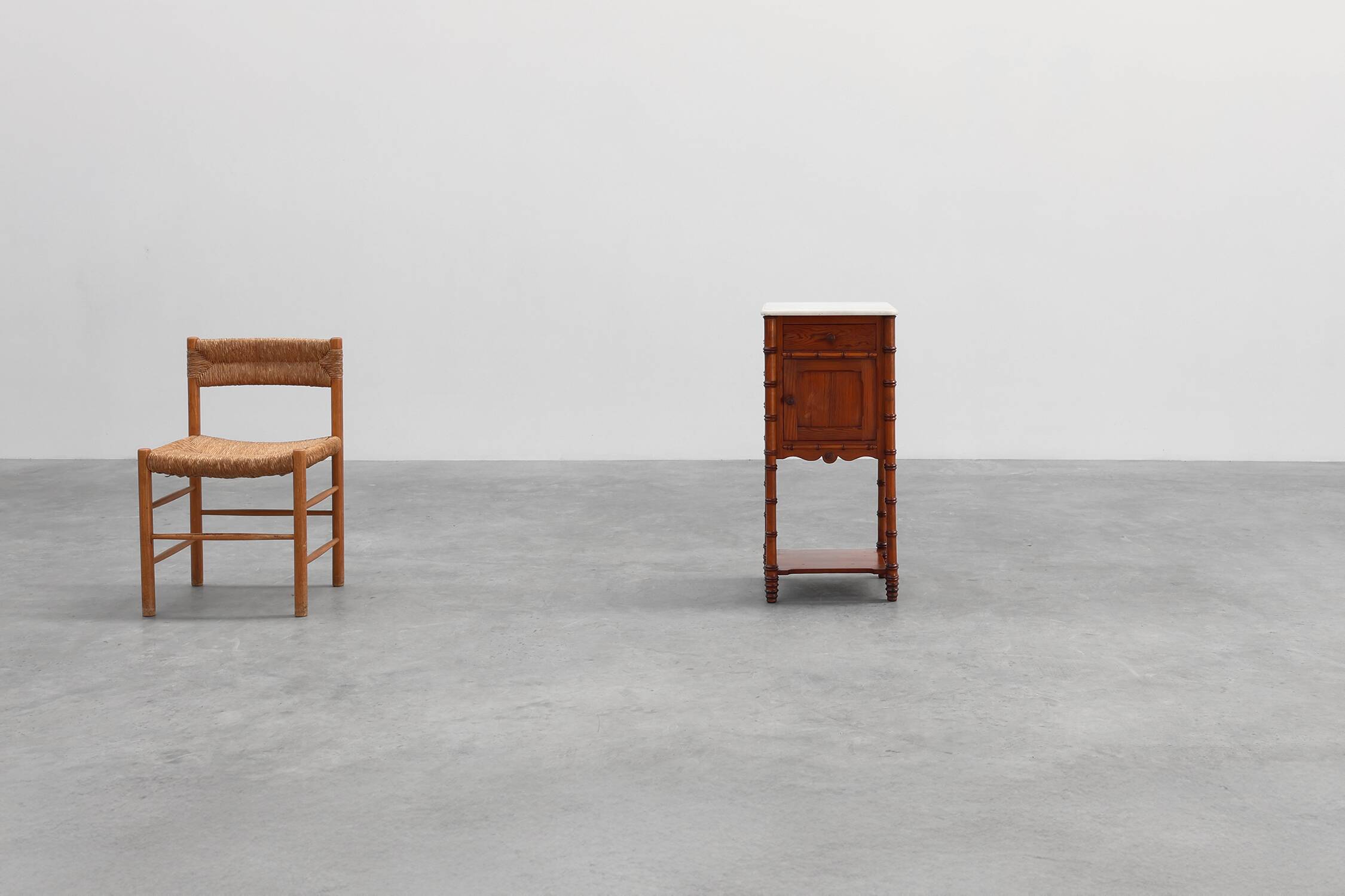 Late 19th century Faux bamboo and marble bedside table, France