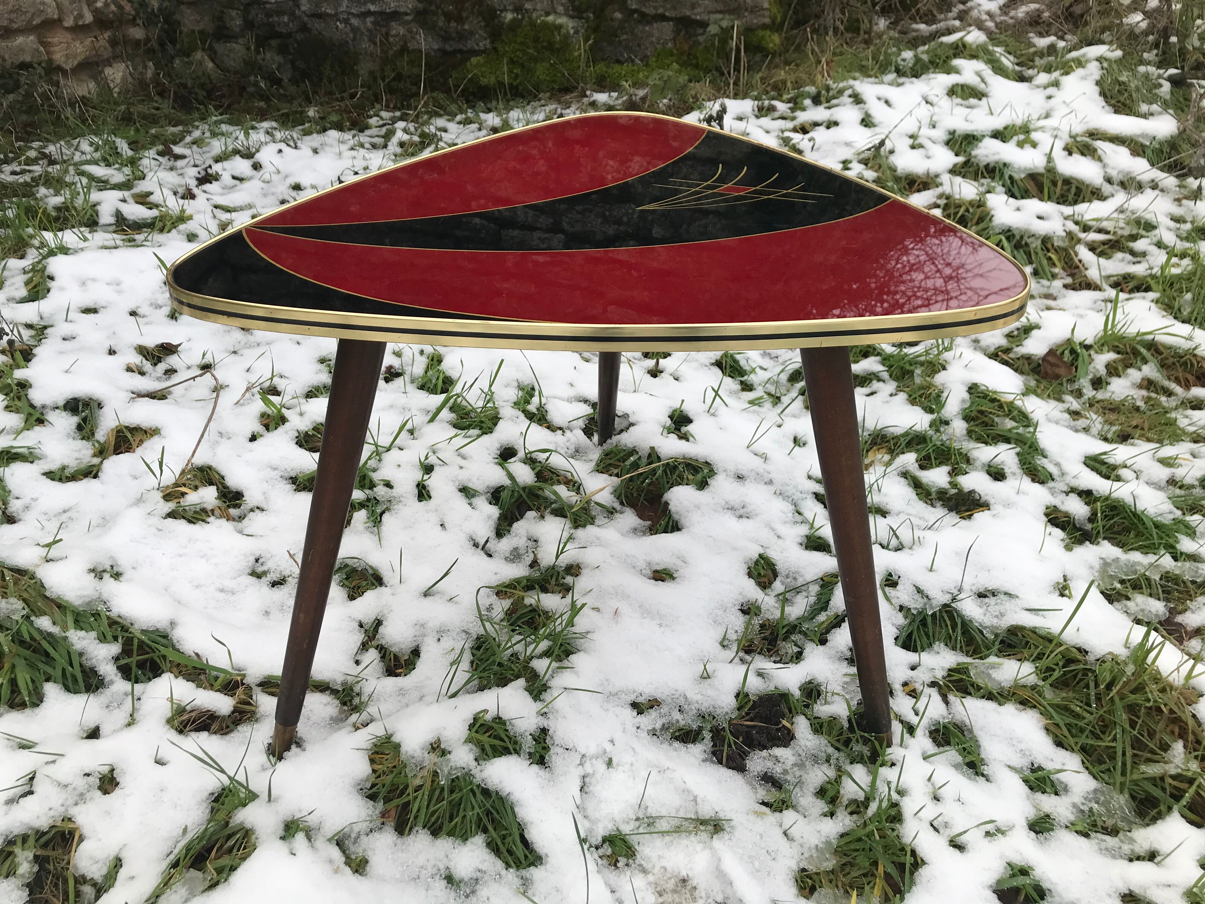 Tripod tripod triangular tray table in vintage glass 50/60s