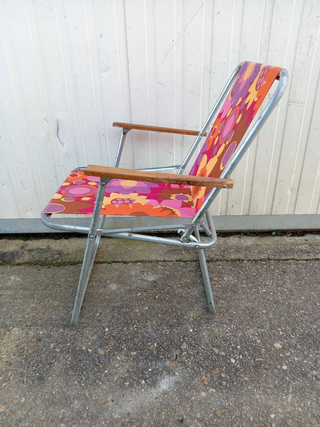 Paire De Fauteuils Pliants Vintage Années 60/70 à Motif Fleuri - Pour Jardin, Camping - Occasion