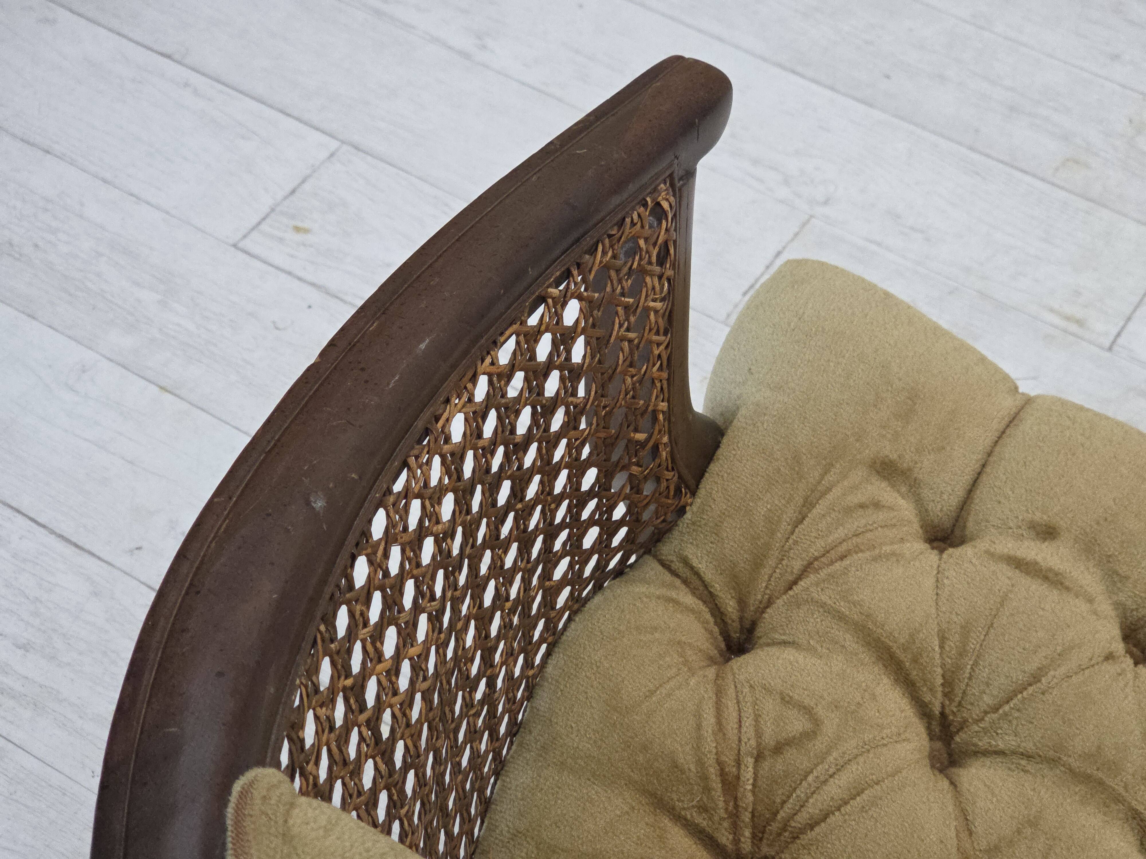 1950s, Danish easy chair, furniture velour, furniture mesh, oak wood.