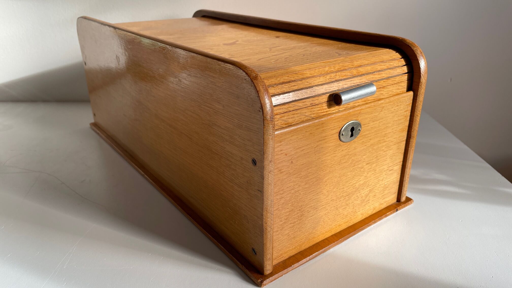 Wooden box with curtain vintage storage