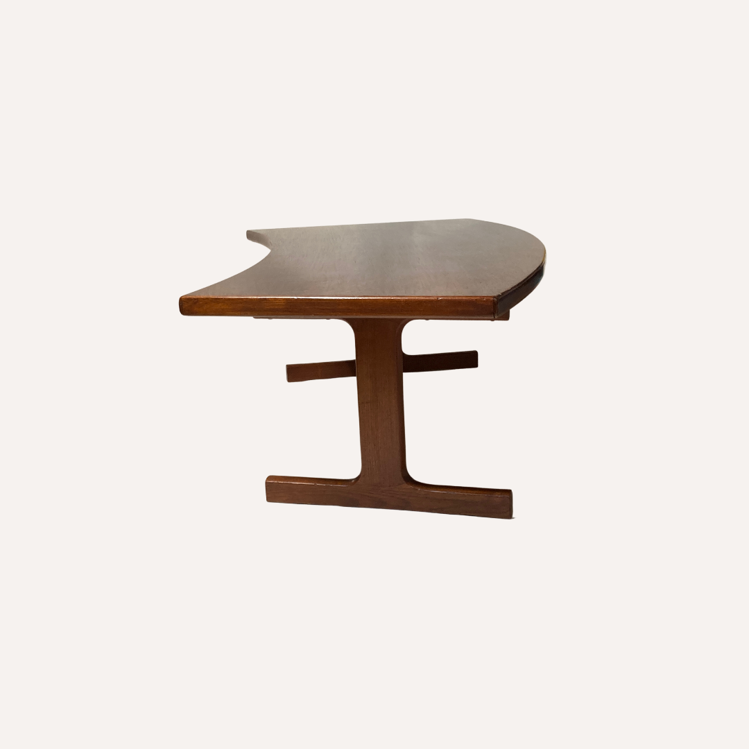 Teak veneered kidney shaped curved coffee table