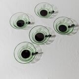 5 Vintage Murano Glass Drinking Glasses in Green and Black Uranium Glass – 1940s Italian Retro Tea & Cocktail Glasses