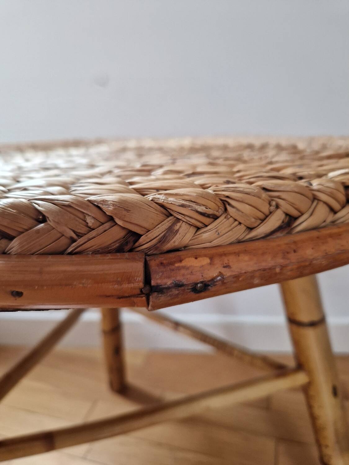 Rattan and rope coffee table