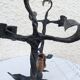 Brutalist Antique Wrought Iron Chandelier Floral Naturalist Candle Holder