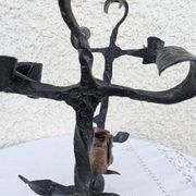 Brutalist Antique Wrought Iron Chandelier Floral Naturalist Candle Holder