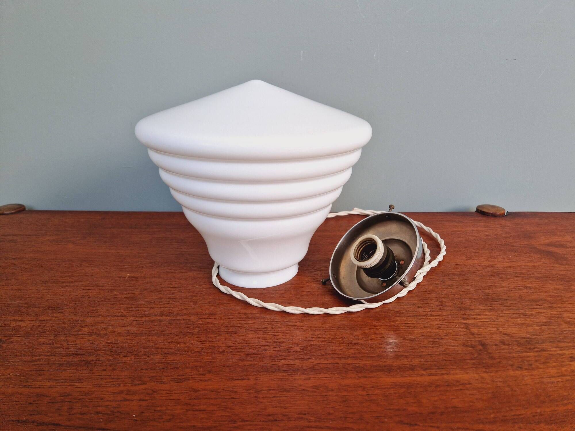 Art Deco conical pendant light in white opaline, 1920s-30s