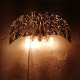Kinkeldey glass wall light  with seven rectangular crystals and four light points. Silver chrome structure.
