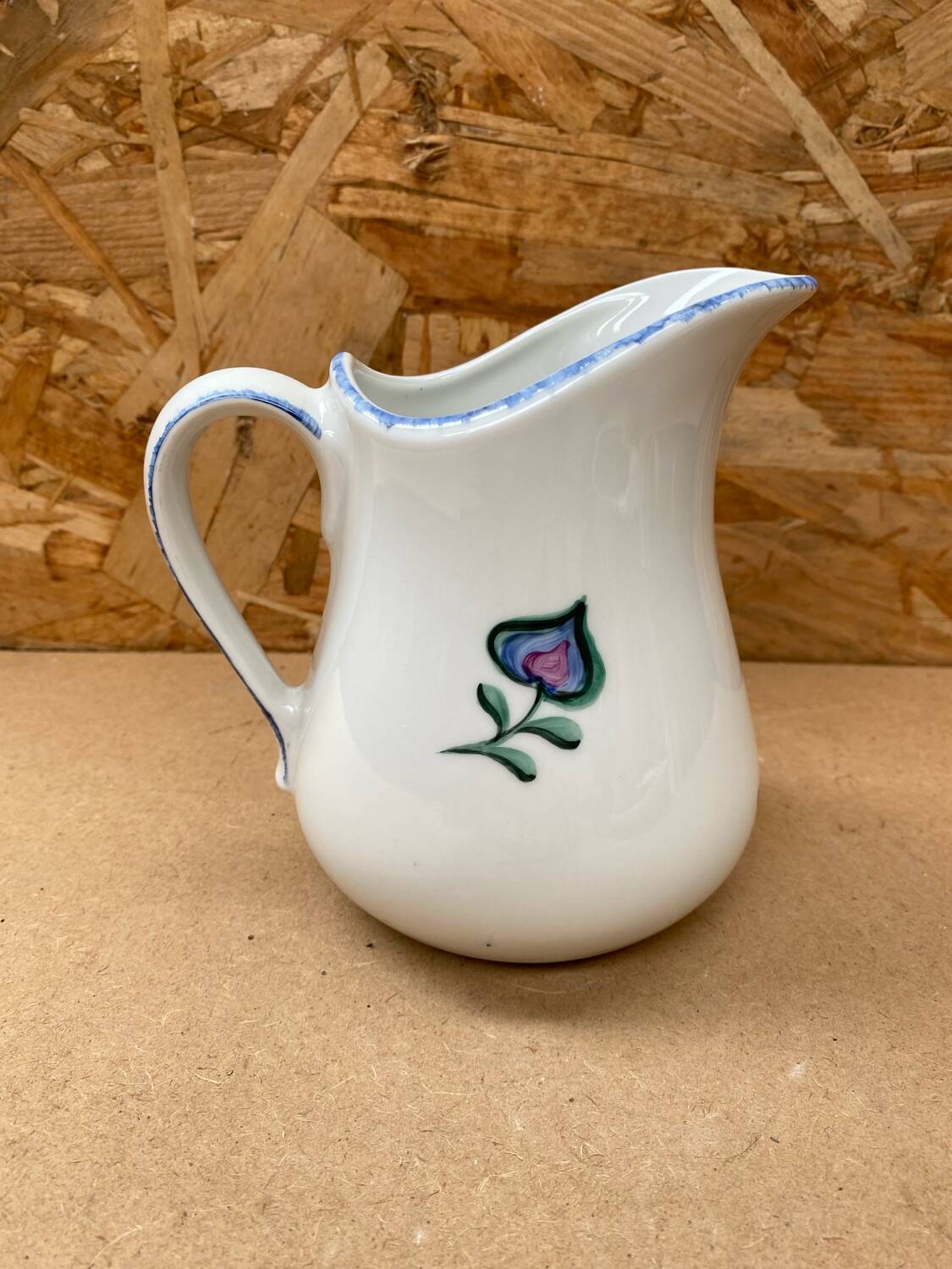 Antique Deshoulleres Deswarte Pitcher White Ceramic Painted Decor Vintage