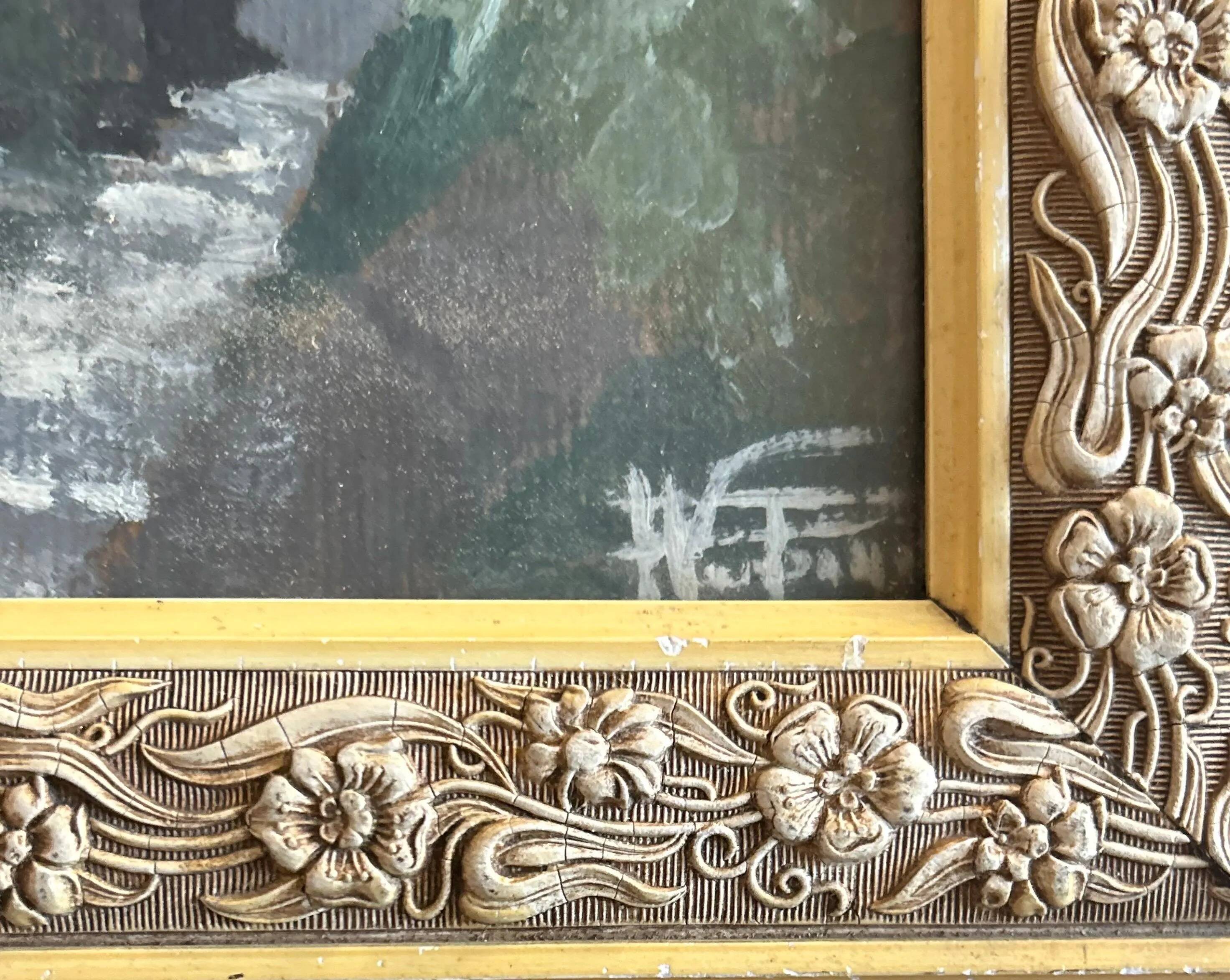 Peinture de paysage fluvial de l'école française de Barbizon