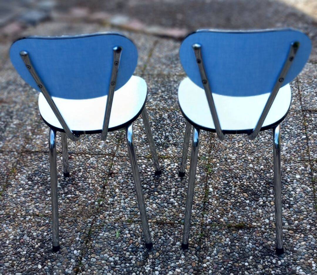 2 sky blue formica chairs - very good vintage condition