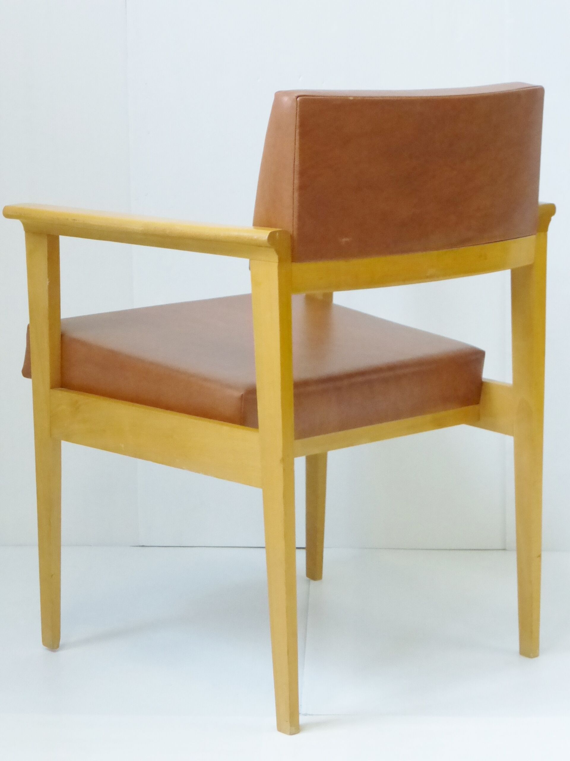 Pair of chairs 1950 Brown leatherette & oak vintage 50's