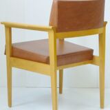 Pair of chairs 1950 Brown leatherette & oak vintage 50's