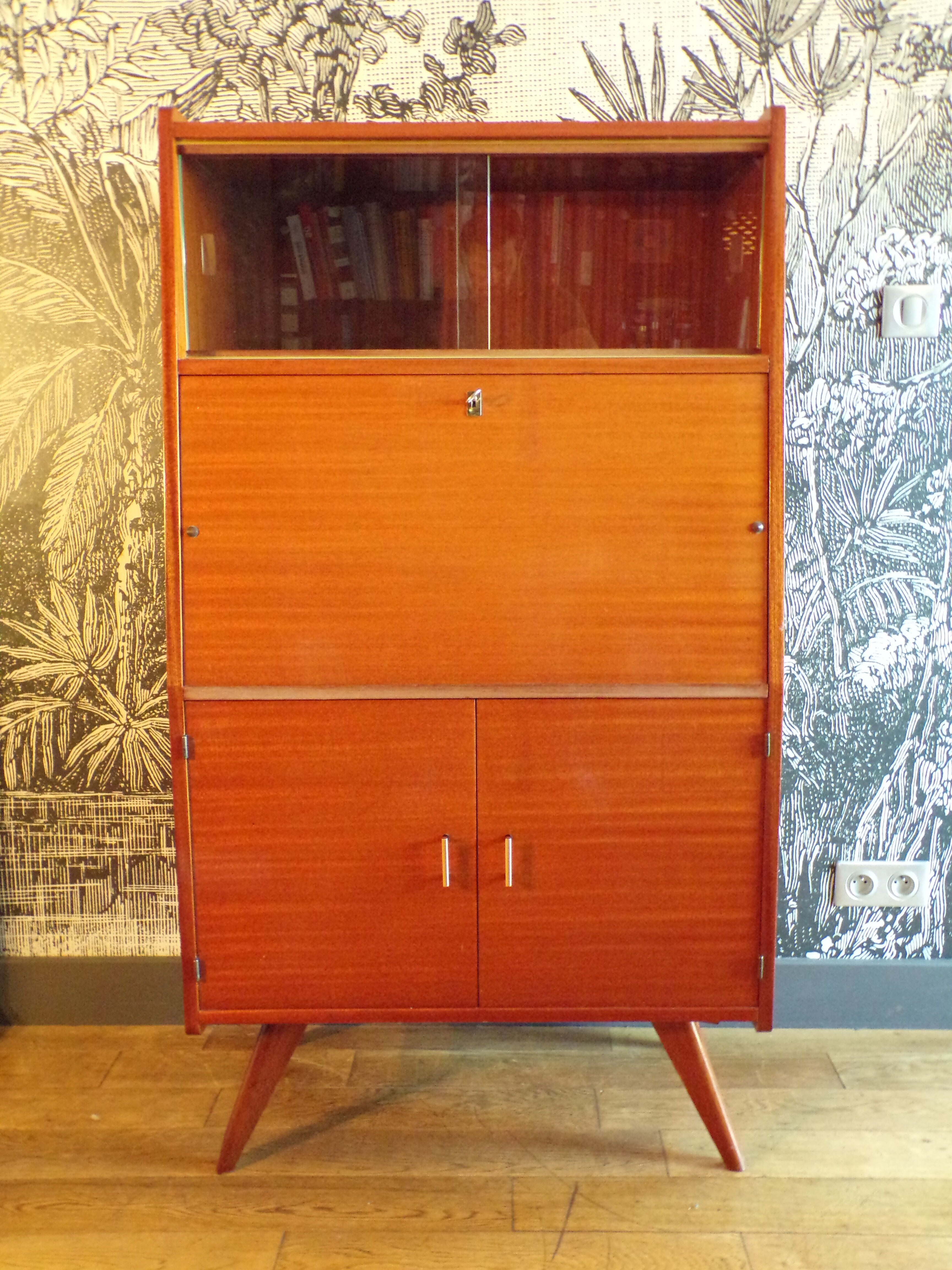 Vintage secretary in varnished teak