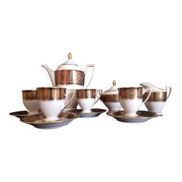 German Waldershof Bavaria porcelain coffee service, handmade decoration in 22 Carat gold