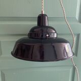 Enamelled sheet metal pendant light, fabric cable