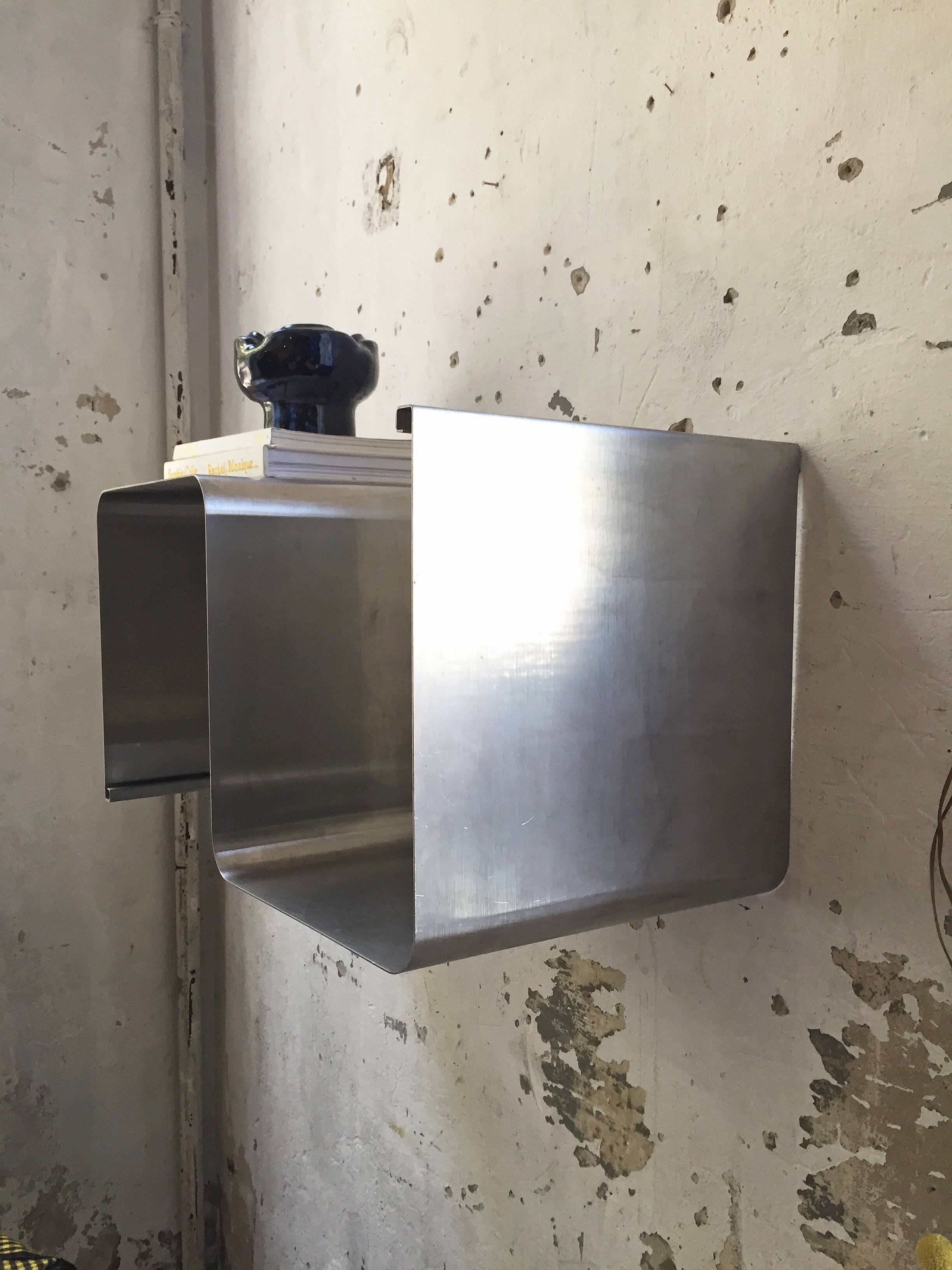 "Zig-zag" satin stainless steel shelf by Joelle Ferlande and François Monnet