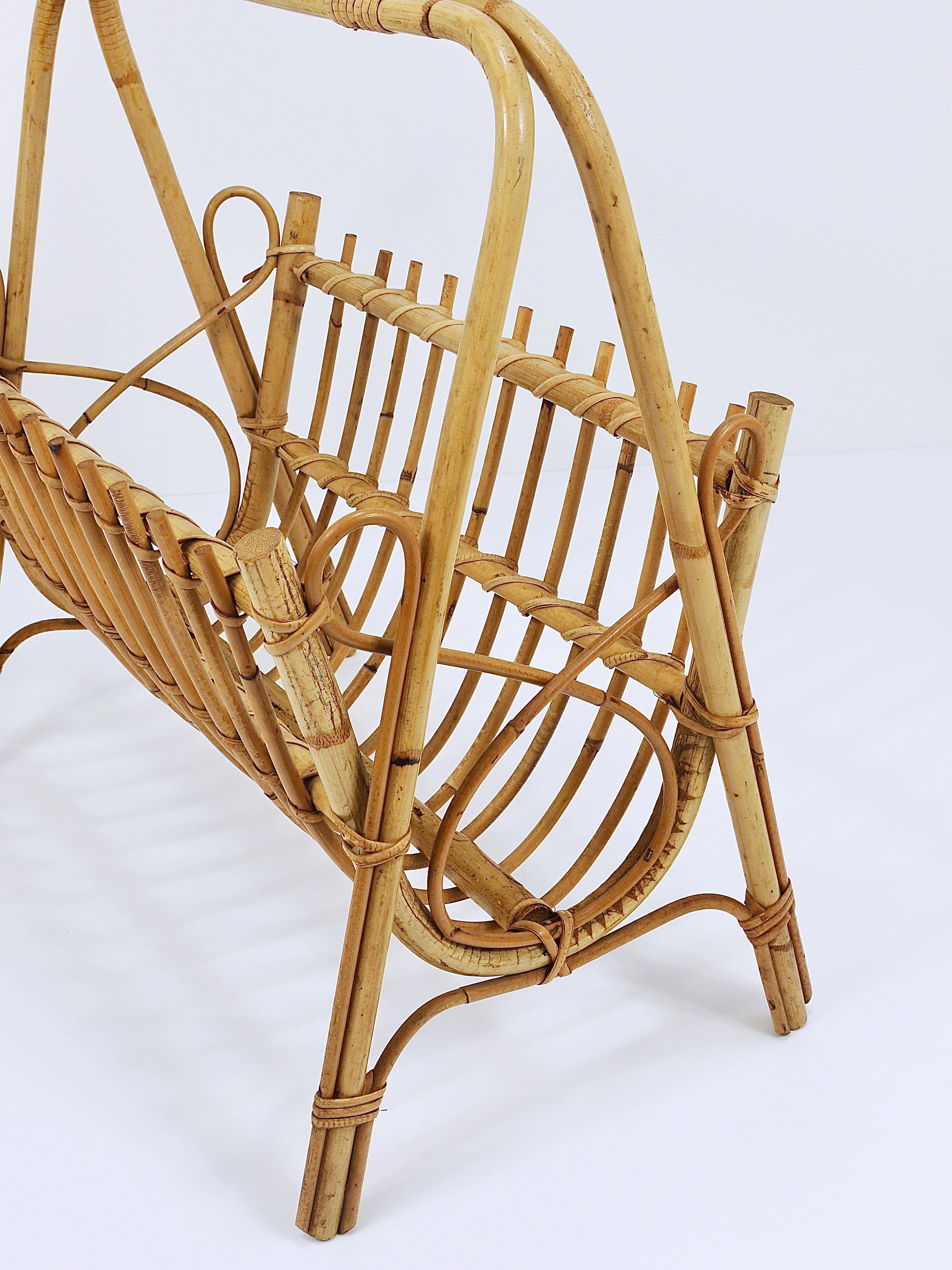 Bamboo and rattan magazine rack in the style of Franco Albini, Italy, 1950s.