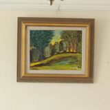 Huile sur panneau suédoise, "Lever de soleil dans un paysage de parc" par Gustaf Forsberg