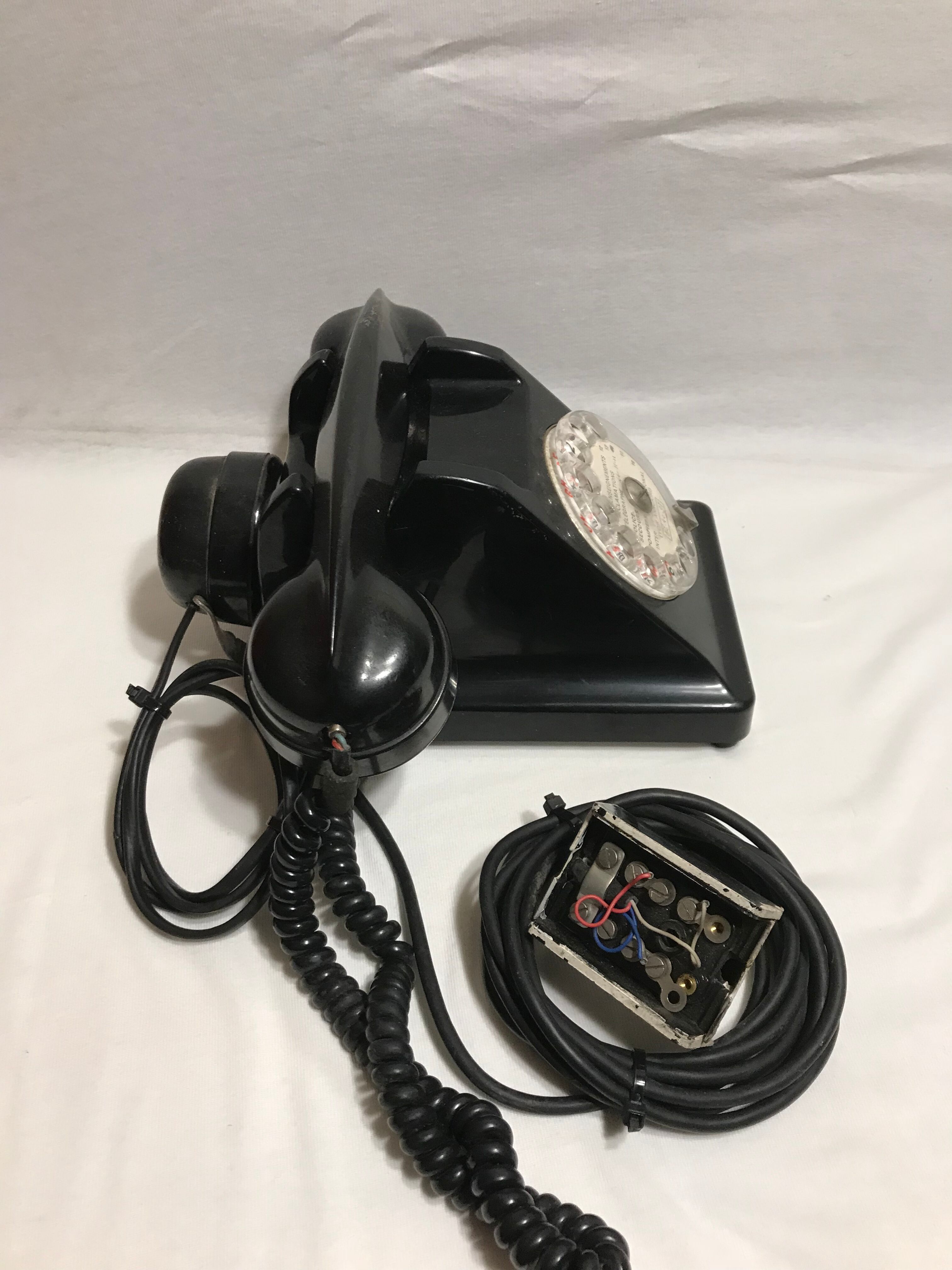 Old telephone black Bakelite transparent dial 40s 50 vintage