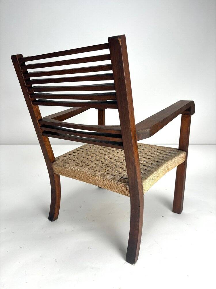 Vintage Italian Wood and Rope Armchair, 1930s