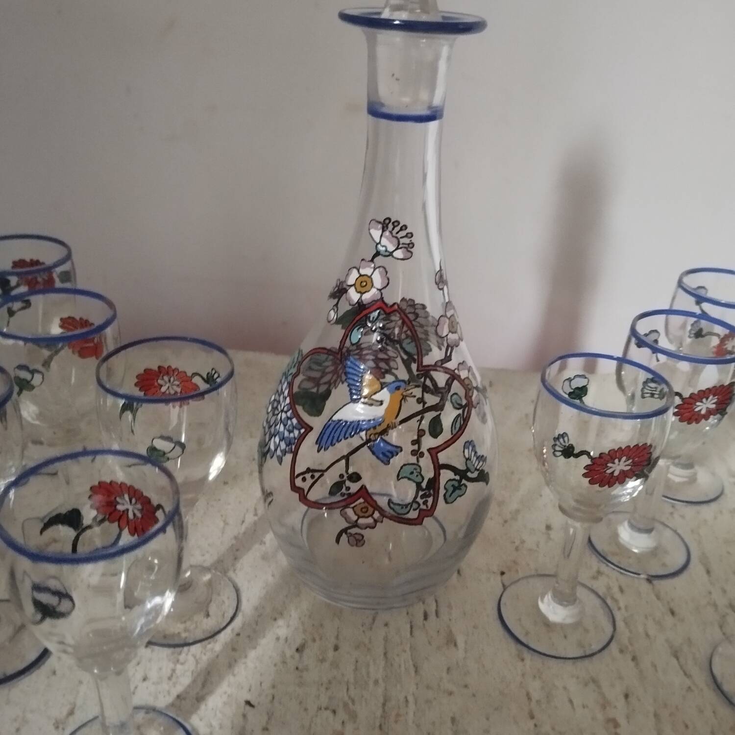 Sevres crystal carafe glass liqueur service