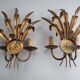 Pair of antique gold wall sconces with wheat ear motif
