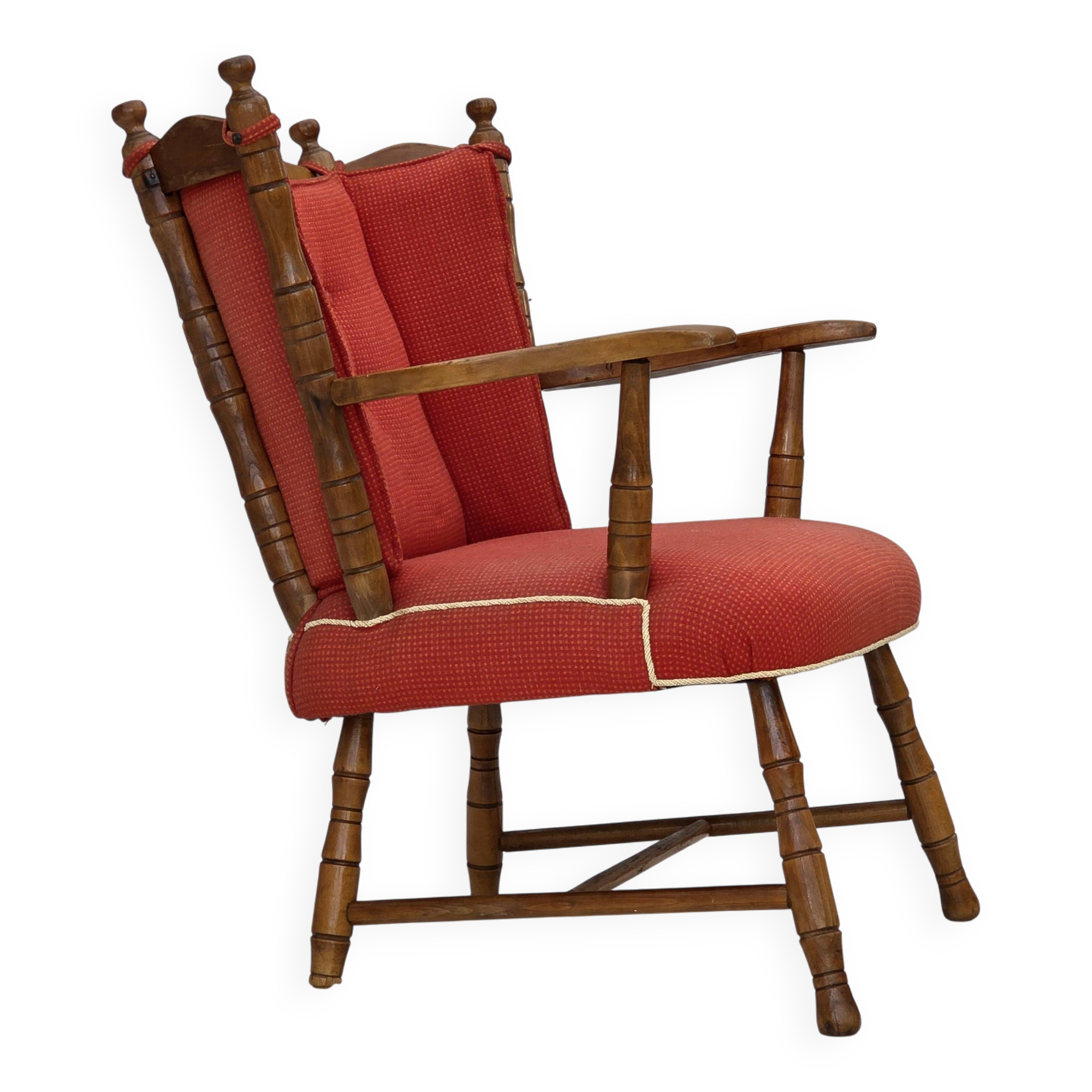 1960s, Scandinavian armchair. Red furniture wool, beech wood.