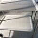 Vintage folding dessert table in chrome metal with enamelled trays.
