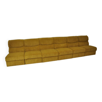 Yellow corduroy modular sofa, 1970s, set of 6