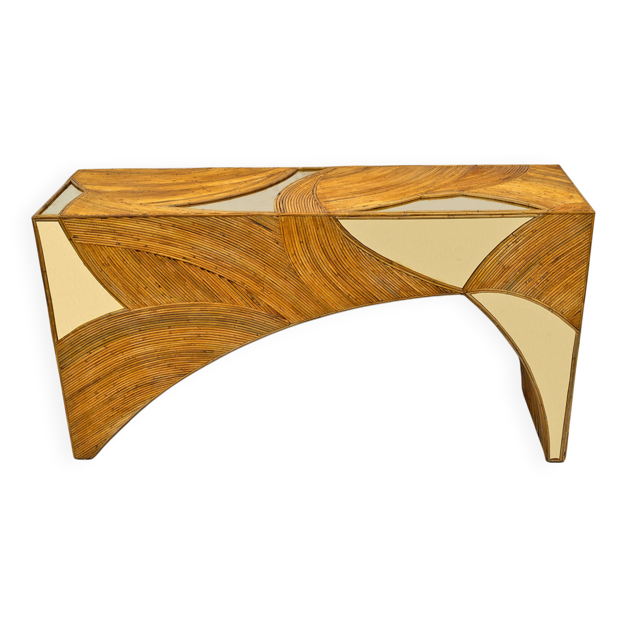 Mid-Century Modern Italian Rattan and Brass Center Console by Vivai del Sud