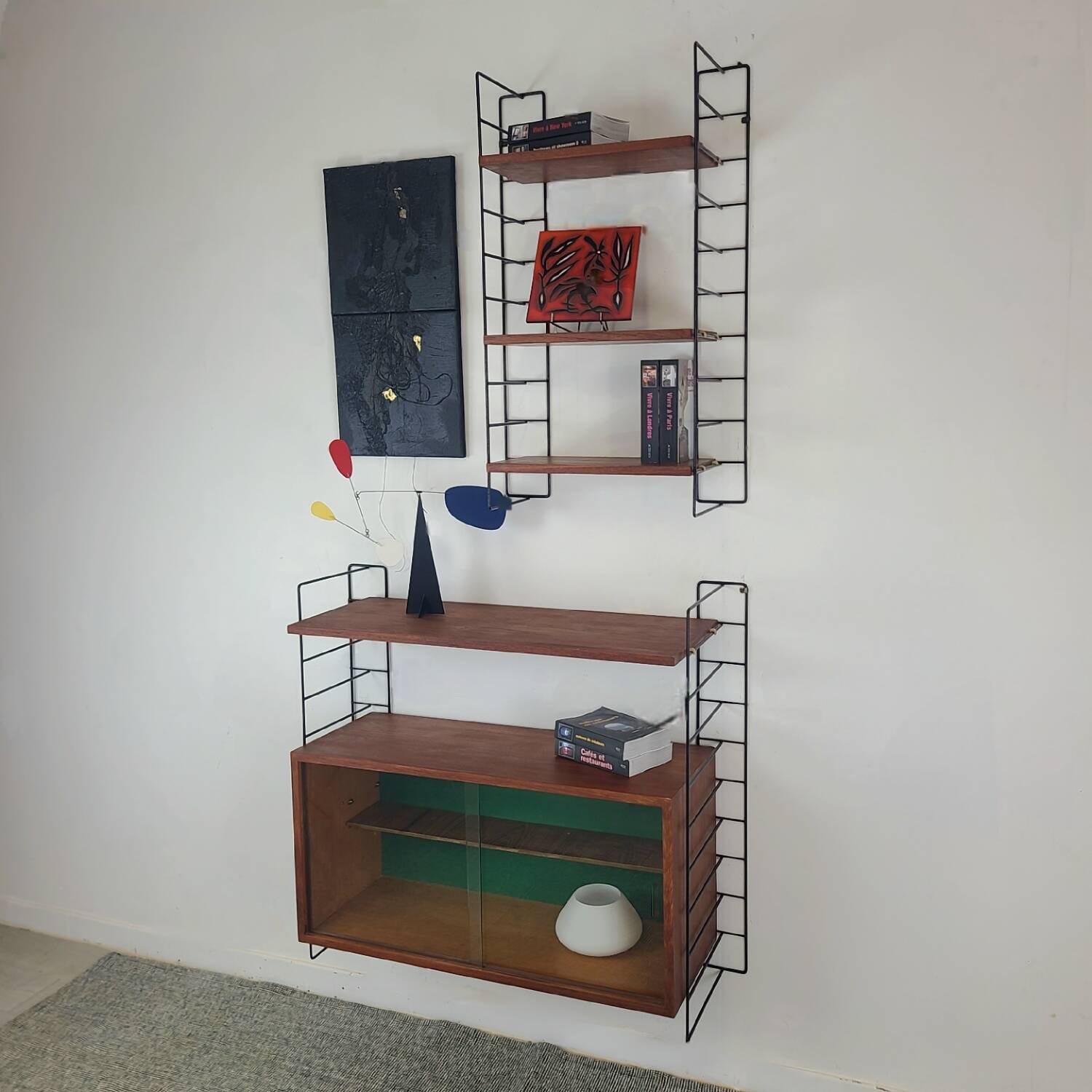 Bibliothèque murale suspendue étagères scandinave vintage teck 1960