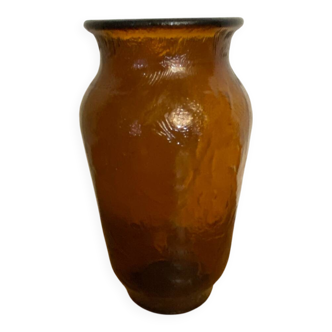 Vase ancien henkel verre moulé ambré années 60 germany vintage