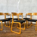 Set of 6 vintage bentwood sleigh chairs by Baumann - 1960s