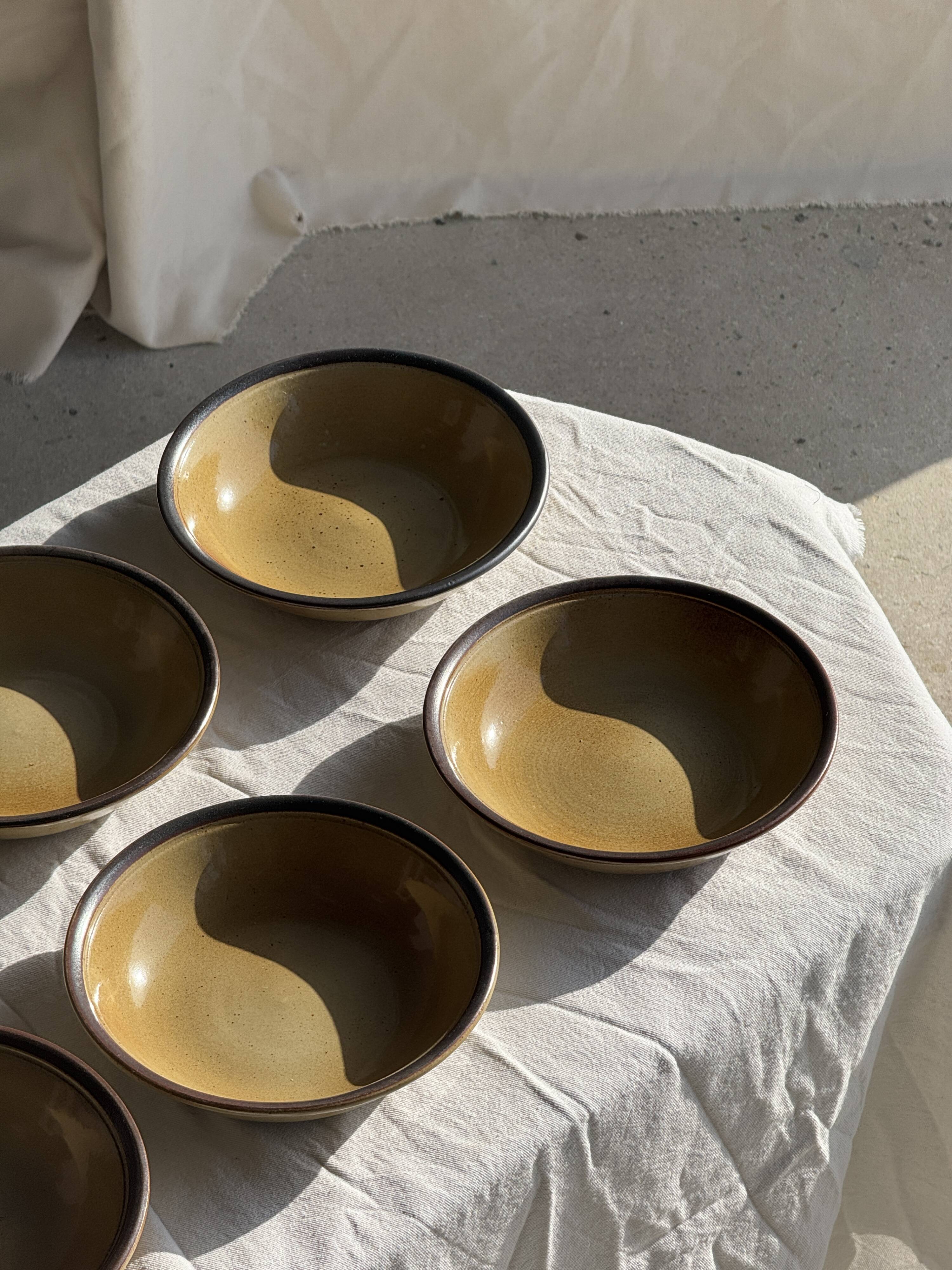 Set of 8 brown-rimmed stoneware deep plates Atelier Saint Simon D19.5