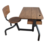 Bureau écolier vintage bois et métal
