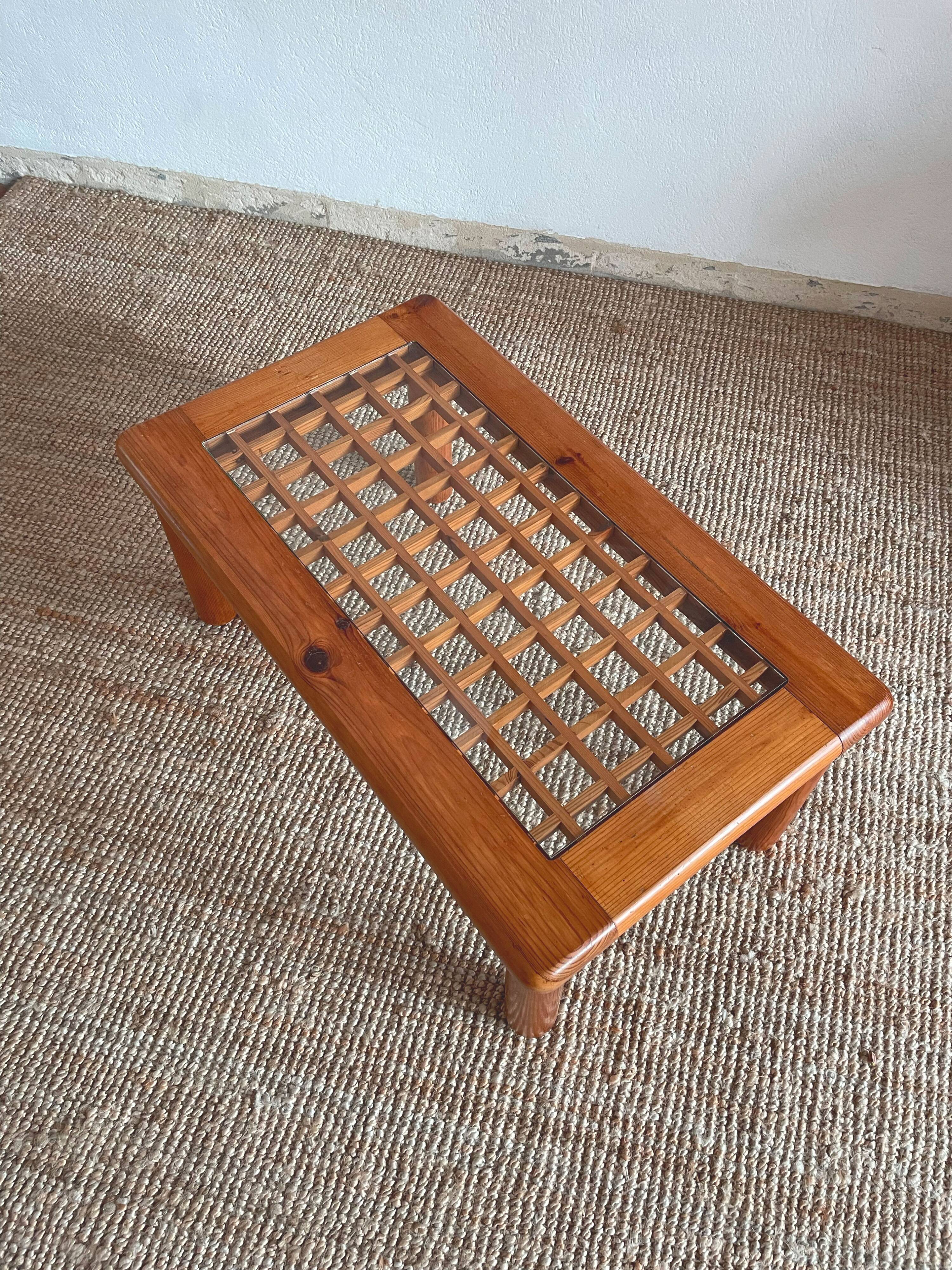 Pine and glass coffee table