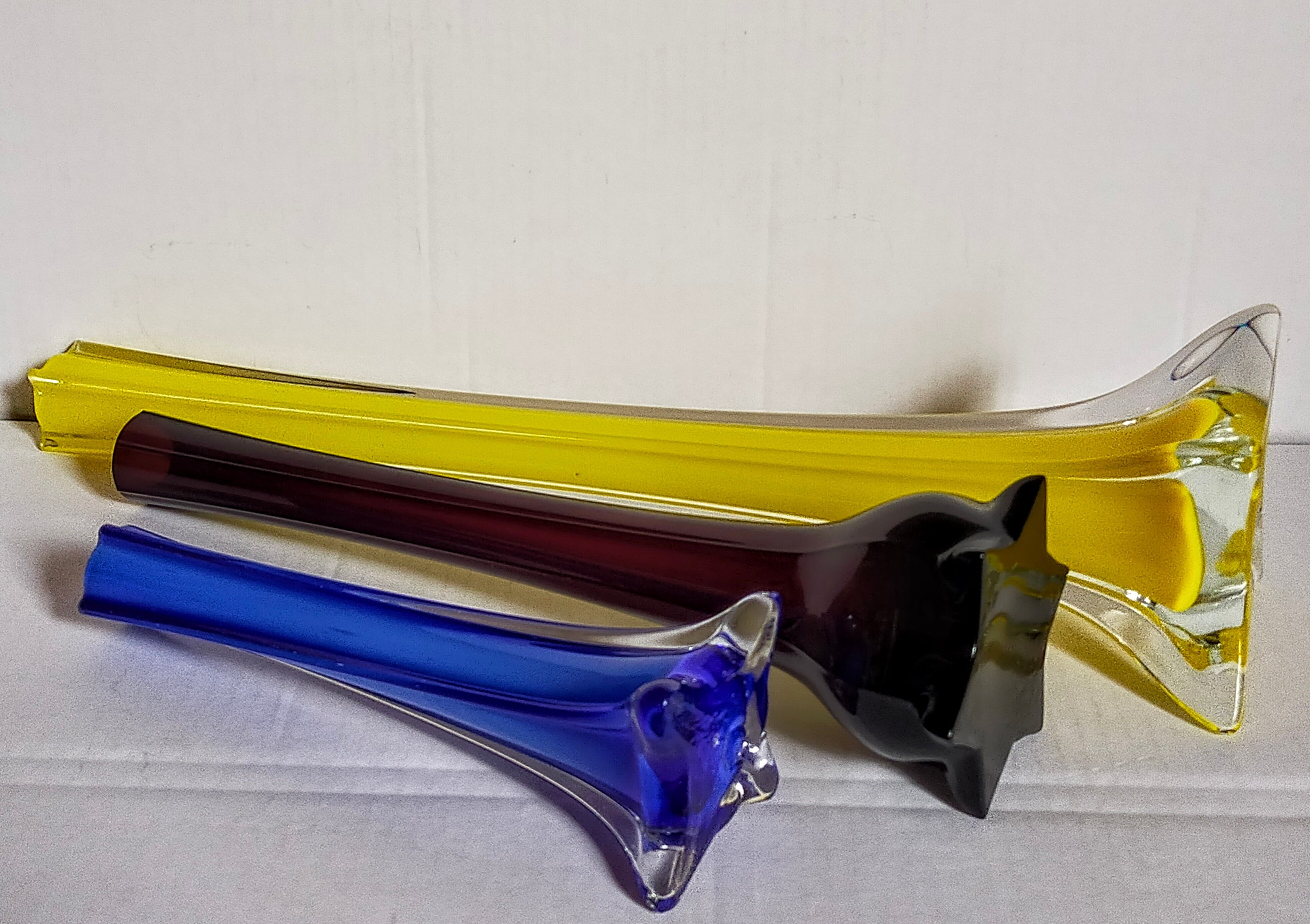 Trio of ancient stretched glass soliflores