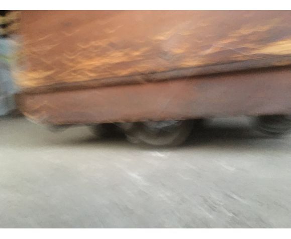 Vintage industrial workshop trolley in wooden rolling crate