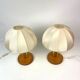Pair Danish Modern Mid Century Pine Wood Cocoon Bedside Lamps