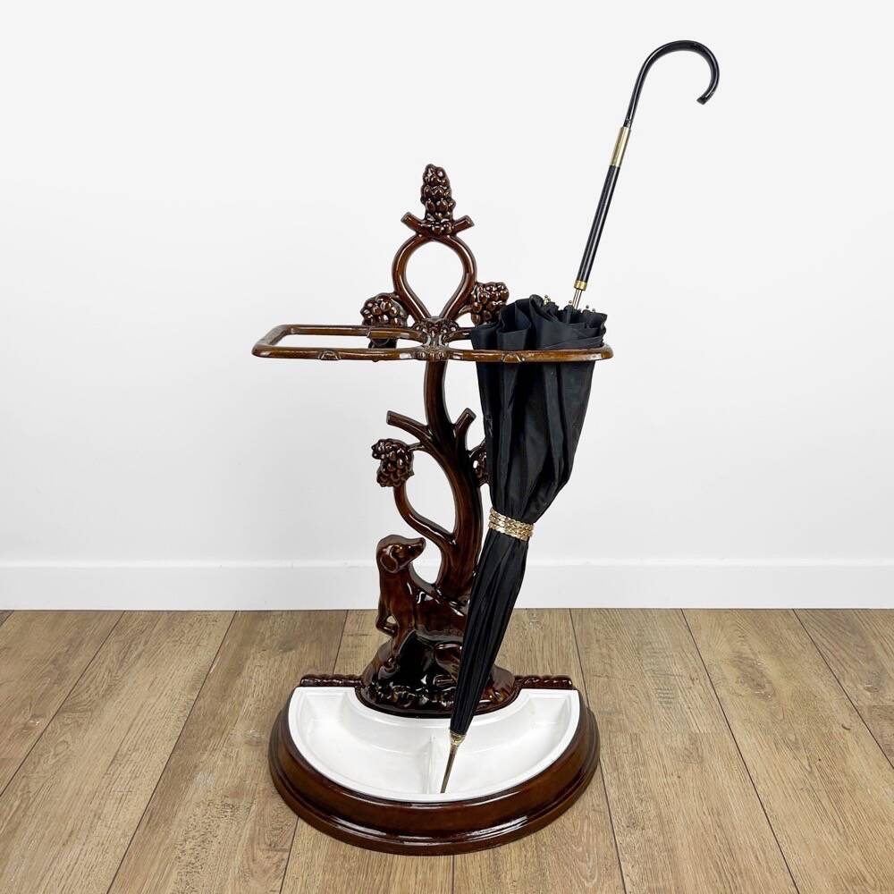 Art Nouveau umbrella stand or cane holder in enameled cast iron
