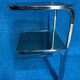 Vintage 1970s coffee table square chrome base u-shaped oval profile