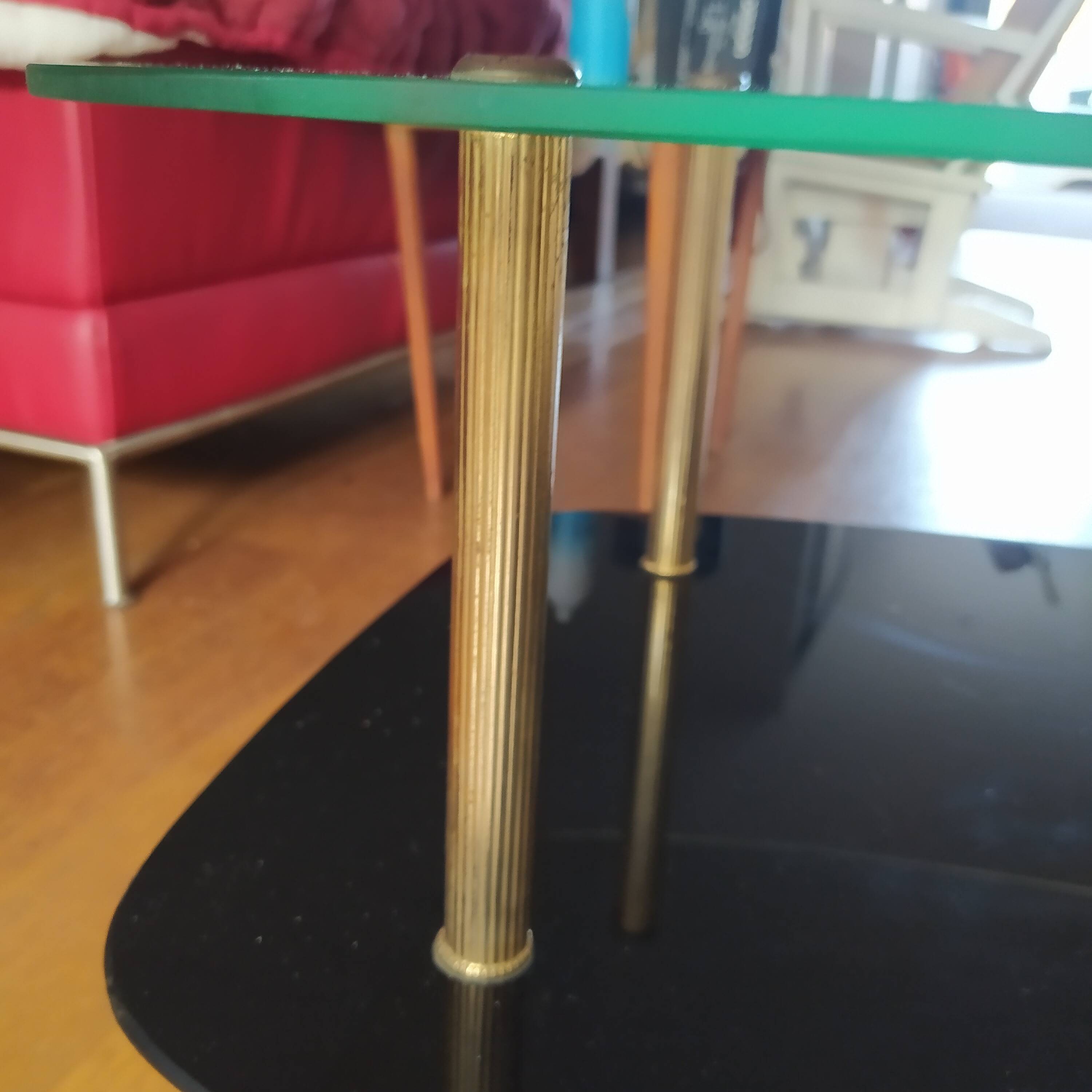 1960 cocktail coffee table with two trays and brass legs