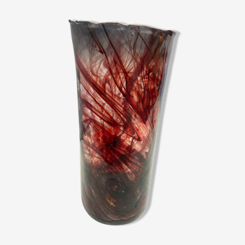 Red and bluish roll vase by Serge Mansau for Murano