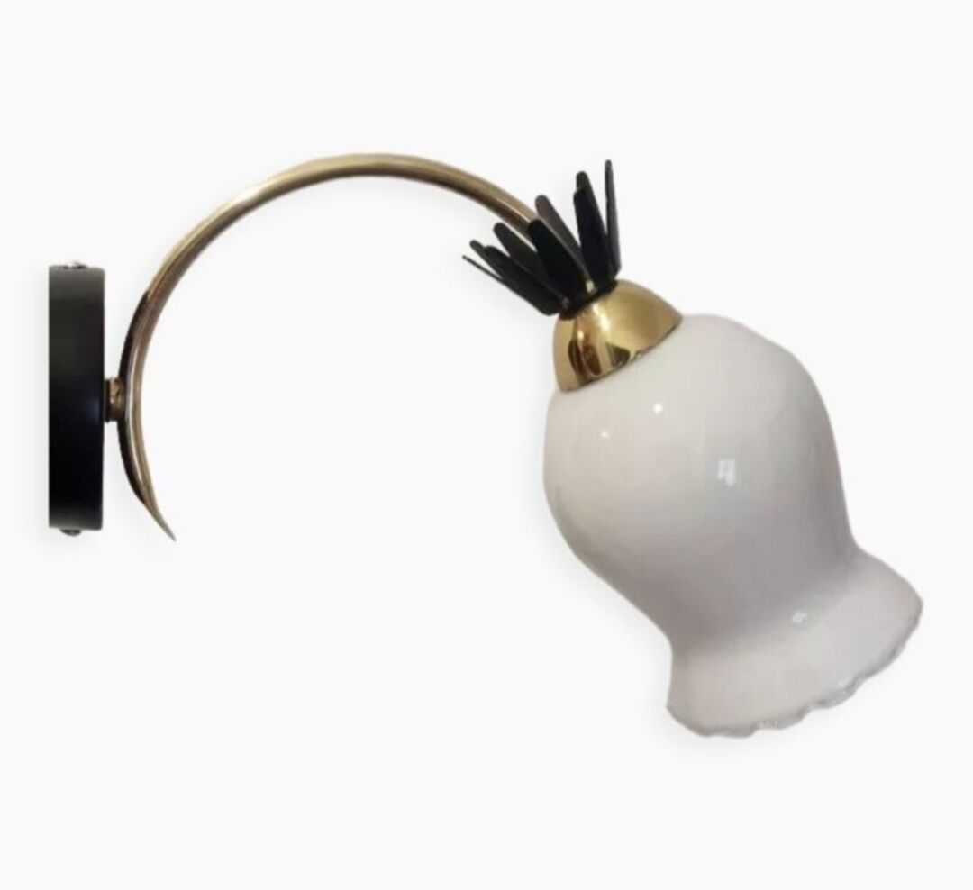 Duo of opaline brass wall lamps black or white finish of your choice